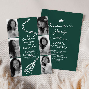 Invitación Grad Tassel 6 Photo Green Graduation Party