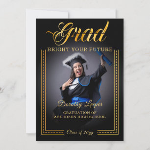 Invitación Grad. Toque de oro Ilumina tu futuro