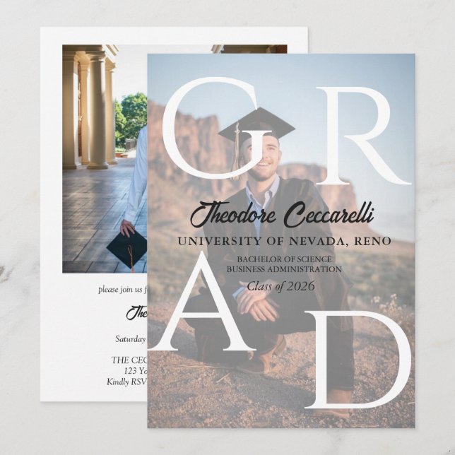 Invitación GRAD, Two-Image Graduation Announcement & Invite (Anverso / Reverso)
