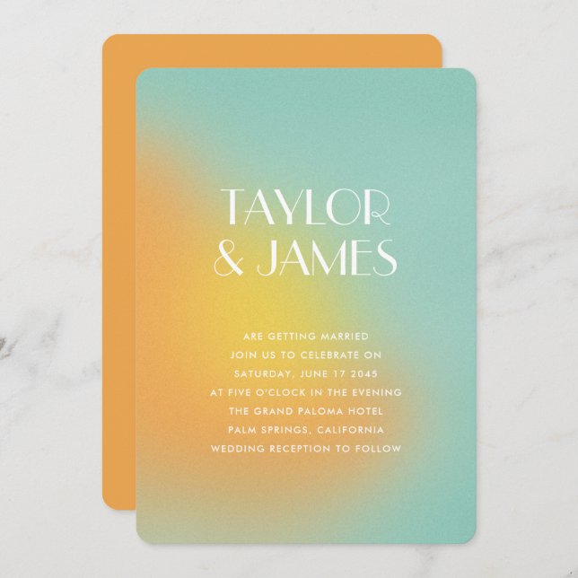 Invitación Gradient Orange Turquoise QR Code Modern Wedding (Anverso / Reverso)