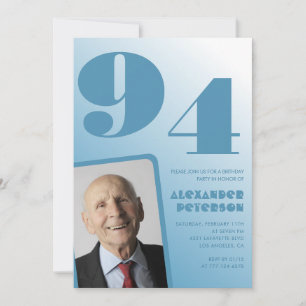 Invitación Gradiente Azul Retro Foto Hombres 94 cumpleaños