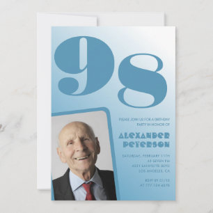 Invitación Gradiente Azul Retro Foto Hombres 98 cumpleaños