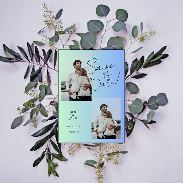 Invitación Gradiente azul verde de foto moderna para salvar l (Subido por el creador)