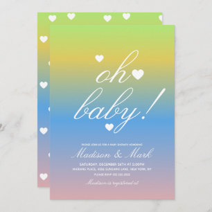 Invitación Gradiente Baby Shower de corazones flotantes minim