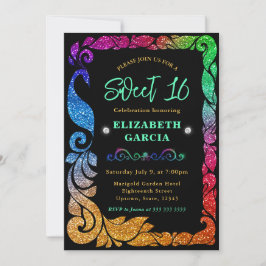 Invitación Gradiente de Arcoíris Glam Glitter Pavo Real Dulce