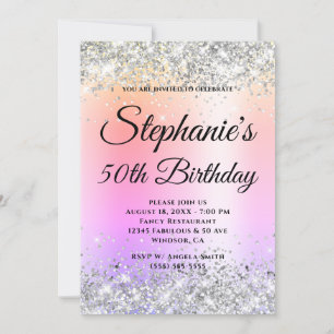 Invitación Gradiente de arcoiris pastel Purpurina plateado