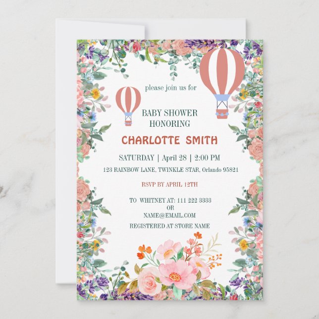 Invitación Gradiente de flor de globo rosa lindo baby shower (Anverso)