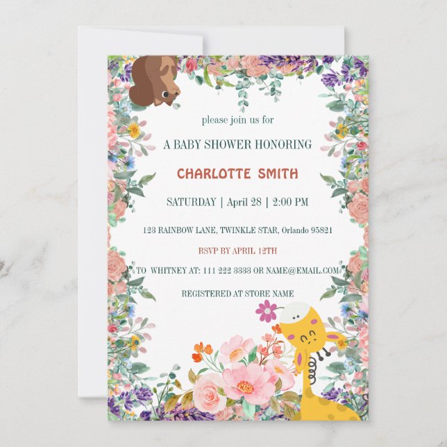 Invitación Gradiente de flora de flores de jirafa linda para  (Anverso)