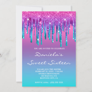Invitación Gradiente de goteo rosa púrpura azul turquesa Cump