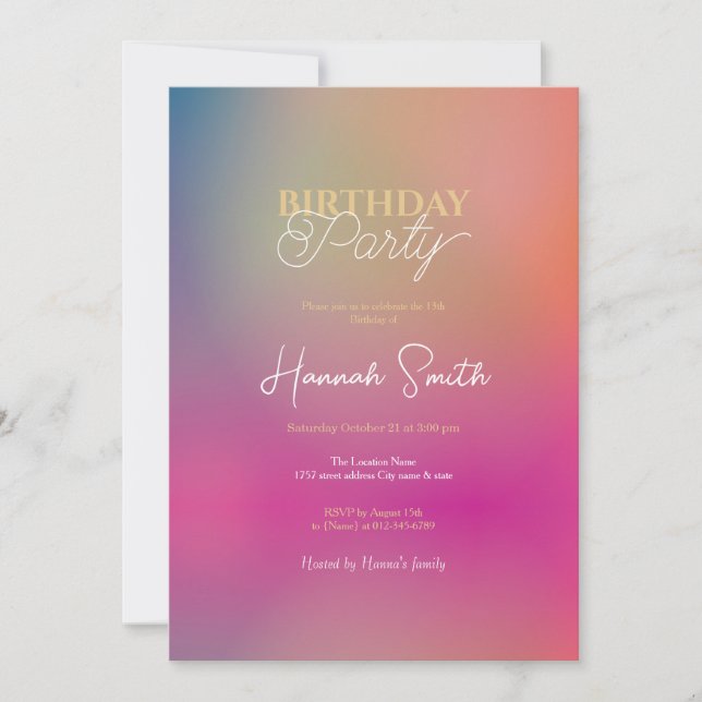Invitación Gradiente de oro rosa de ocaso oscuro (Anverso)