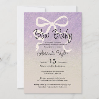 Invitación Gradiente de purpurina lila coquette lazo Baby Sho