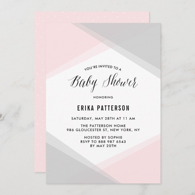 Invitación Gradiente de resumen rosa y gris Baby Shower moder (Anverso / Reverso)