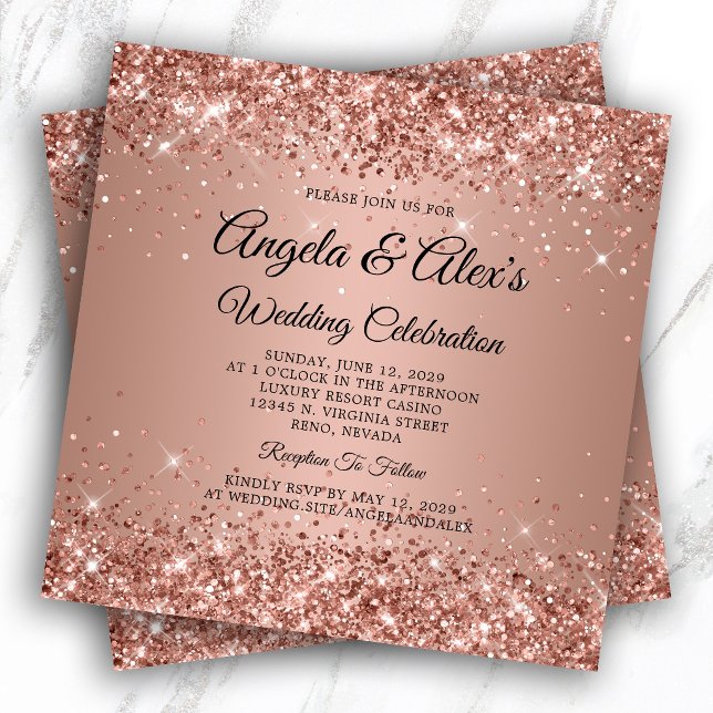 Invitación Gradiente de Rosa Dorado Brillante Elegante Boda (Glittery Rose Gold Gradient Elegant Wedding Invitation)
