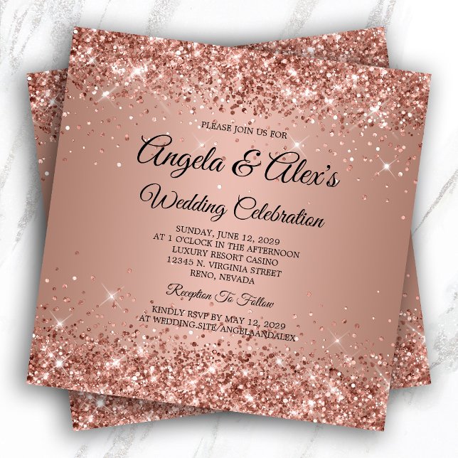 Invitación Gradiente de Rosa Dorado Brillante Elegante Boda (Glittery Rose Gold Gradient Elegant Wedding Invitation)