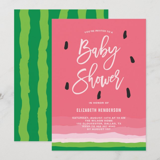 Invitación Gradiente de sandía Baby Shower moderno (Anverso / Reverso)