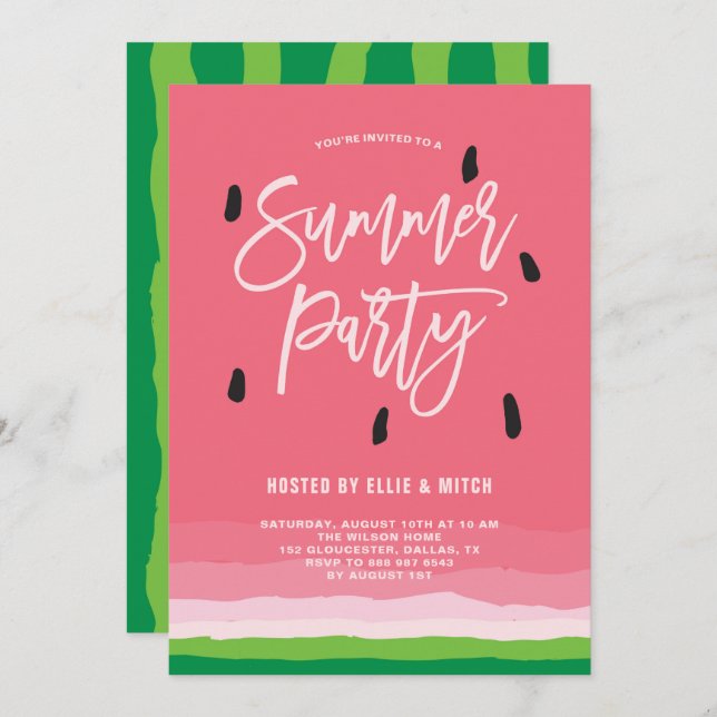 Invitación Gradiente de sandía Fiesta de verano moderno (Anverso / Reverso)