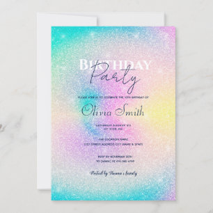 Invitación Gradiente del Purpurina del arcoiris del Pastel