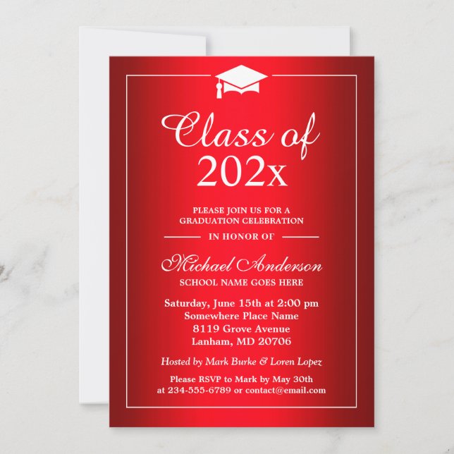 Invitación Gradiente Elegante Clase Roja Caliente Del Partido (Anverso)