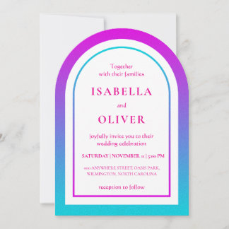 Invitación Gradiente elegante de cian y magenta para boda