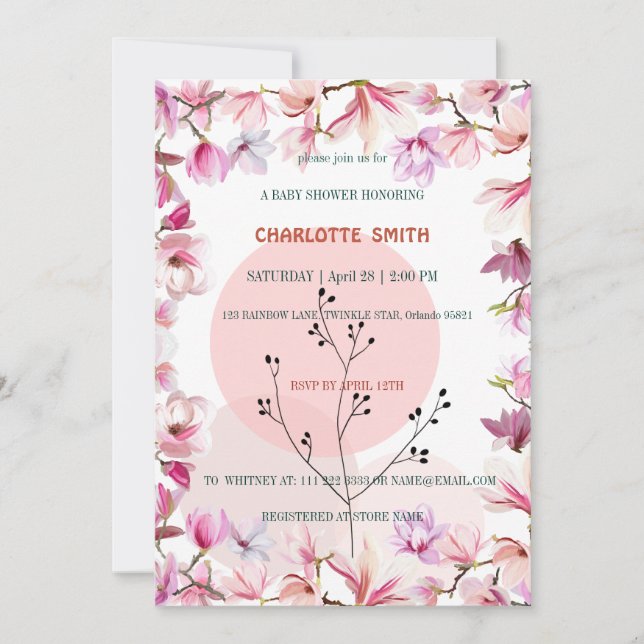 Invitación Gradiente floral de flores rosadas bonitas para ba (Anverso)