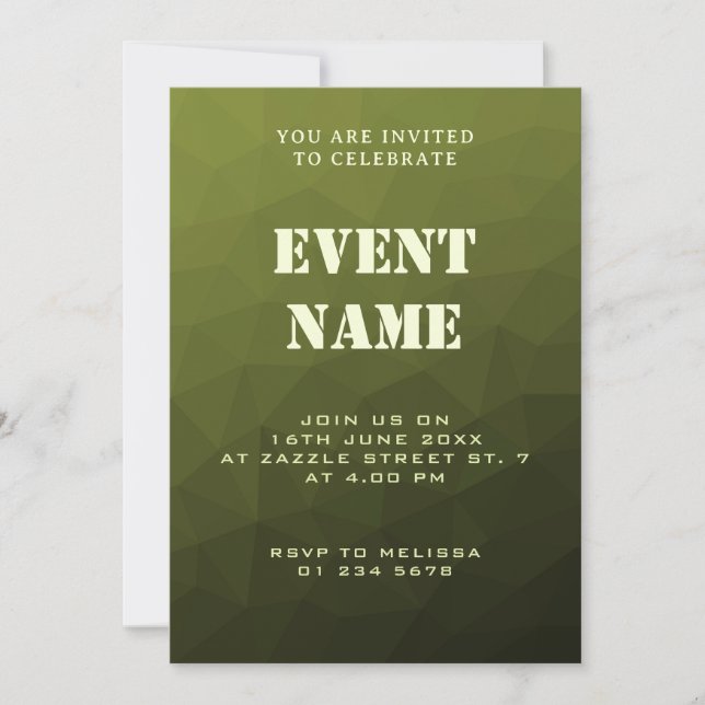 Invitación Gradiente geométrico de malla de oliva verde del e (Anverso)