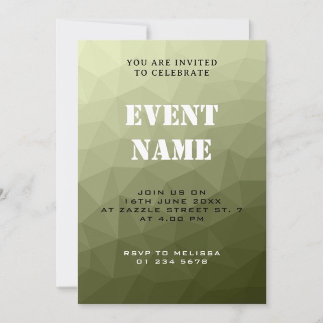 Invitación Gradiente geométrico verde claro del ejército even (Anverso)