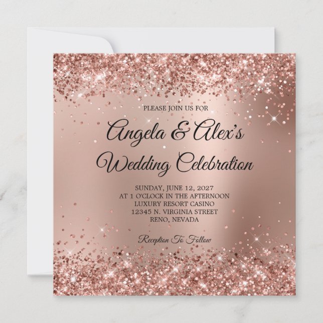 Invitación Gradiente Glamuroso de Rosa Dorado Brillante (Anverso)