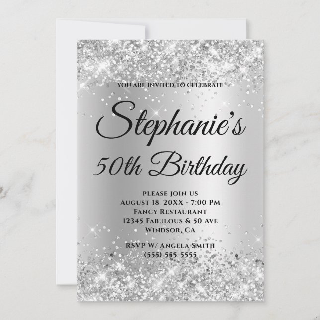 Invitación Gradiente Gris Pálido con Brillo Plateado (Anverso)