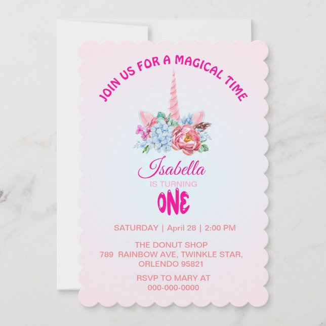 Invitación Gradiente mágico arcoíris fiesta de primer cumplea (Anverso)