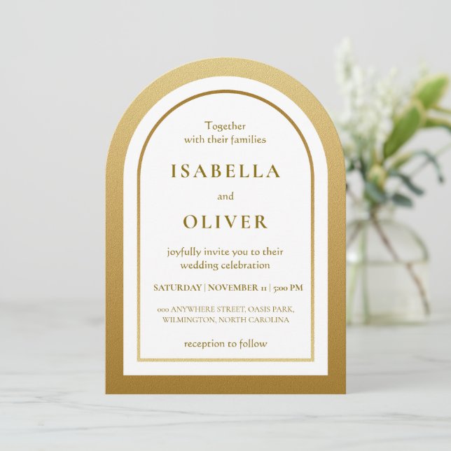 Invitación Gradiente marrón dorado elegante boda (Anverso de pie)