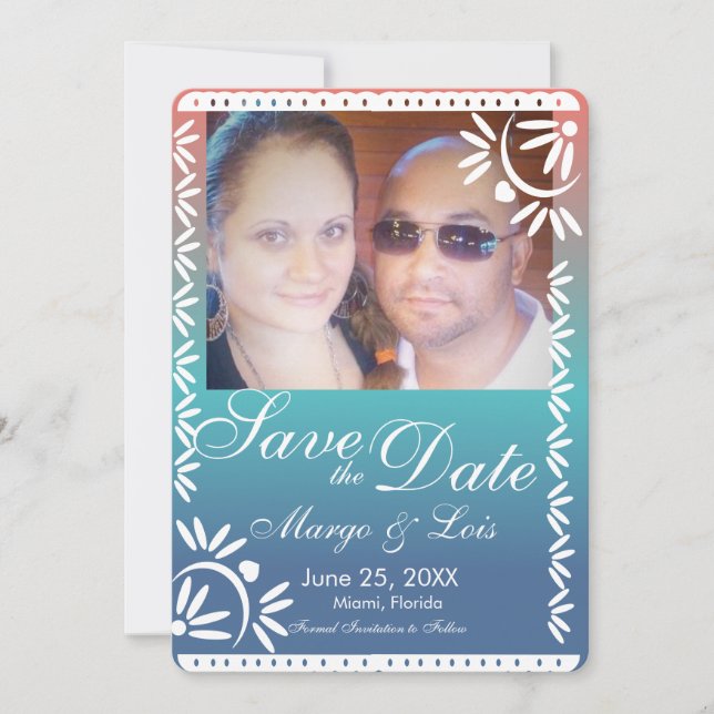 Invitación Gradiente mexicano de papel picado salva la fecha (Anverso)