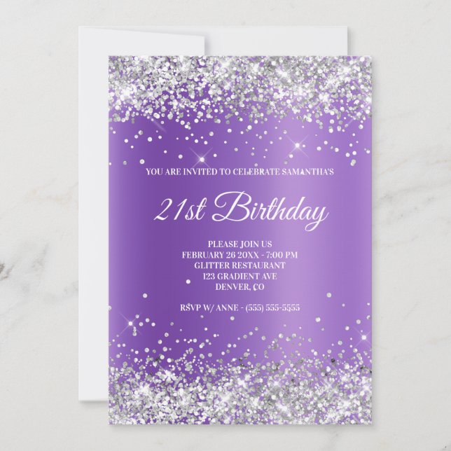 Invitación Gradiente morado de lavanda de Purpurina espumoso  (Anverso)