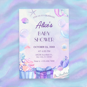 Invitación Gradiente púrpura bajo la ducha de bebé marina