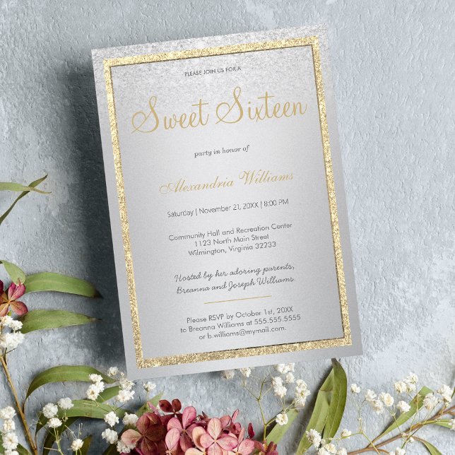 Invitación Gradiente purpurina dorado de lujo dorado Sweet 16 (Luxury gold silver glitter gradient Sweet 16 )
