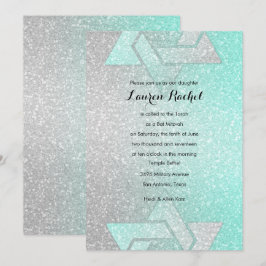 Invitación Gradiente Purpurinoso Bat Mitzvah Aqua