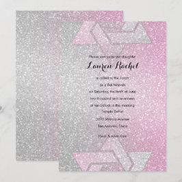Invitación Gradiente Purpurinoso Bat Mitzvah Rosa