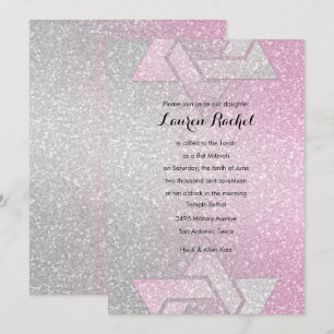 Invitación Gradiente Purpurinoso Bat Mitzvah Rosa
