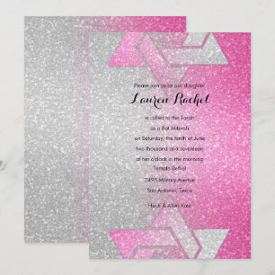 Invitación Gradiente Purpurinoso Bat Mitzvah Rosa caliente