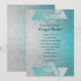 Invitación Gradiente Purpurinoso Bat Mitzvah Turquoise