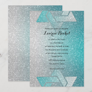 Invitación Gradiente Purpurinoso Bat Mitzvah Turquoise