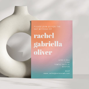 Invitación Gradiente Retro de Moda Turquesa Rosa Bat Mitzvah 
