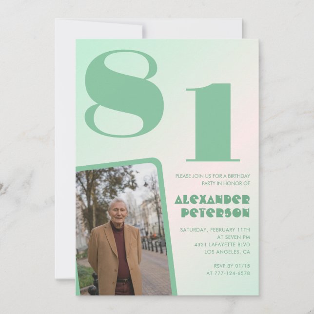 Invitación Gradiente Retro para él Foto cumpleaños 81 (Anverso)