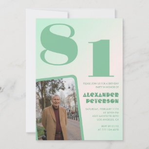 Invitación Gradiente Retro para él Foto cumpleaños 81