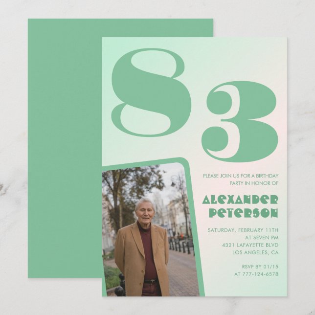 Invitación Gradiente Retro para él Foto cumpleaños 83 (Anverso / Reverso)