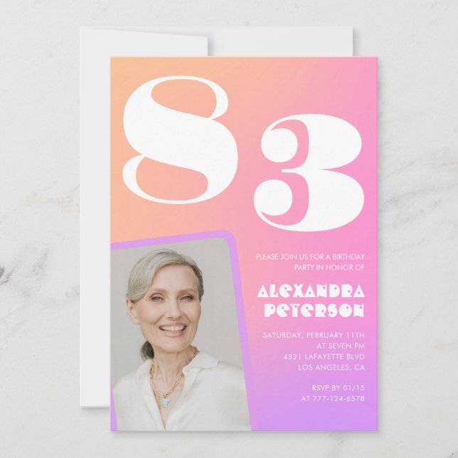 Invitación Gradiente Retro Rosa cumpleaños 83 (Anverso)
