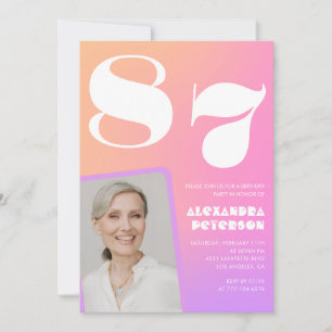 Invitación Gradiente Retro Rosa cumpleaños 87