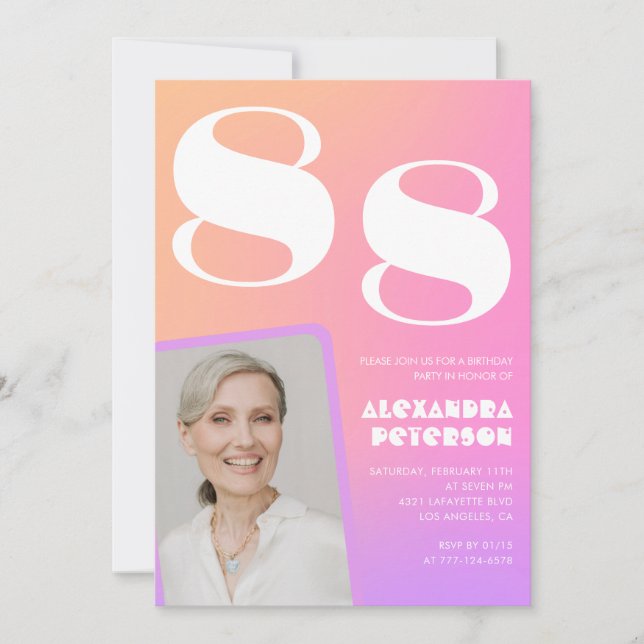 Invitación Gradiente Retro Rosa cumpleaños 88 (Anverso)