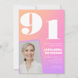 Invitación Gradiente Retro Rosa cumpleaños 91