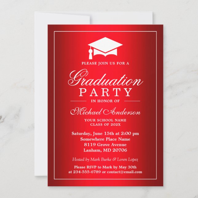 Invitación Gradiente rojo plano Guay Aspecto Graduado (Anverso)