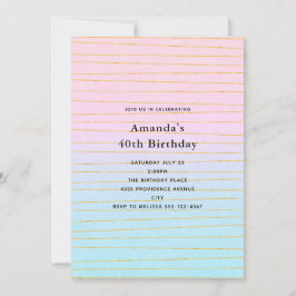 Invitación Gradiente rosa azul pastel con línea dorada Cumple